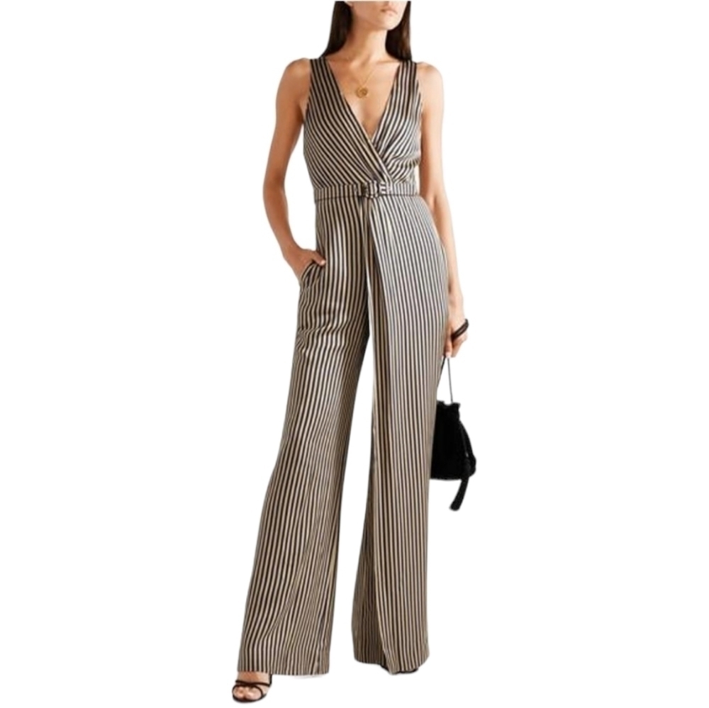 Jonathan Simkhai Wrap-Effect Jumpsuit, Size 6, Blue | Khaki, NWT